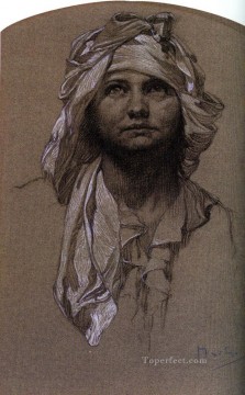 アルフォンス・ミュシャ Painting - 少女の頭 2 チェコ アール ヌーボー独特のアルフォンス ミュシャ